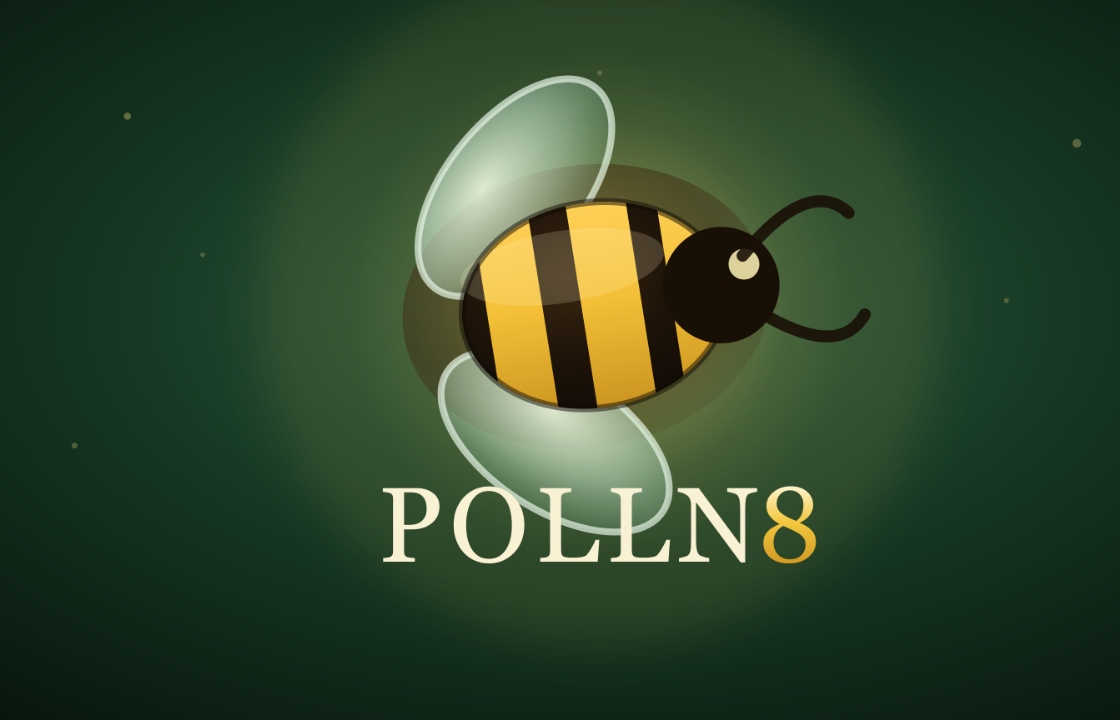 The official POLLN8 bee logo.
